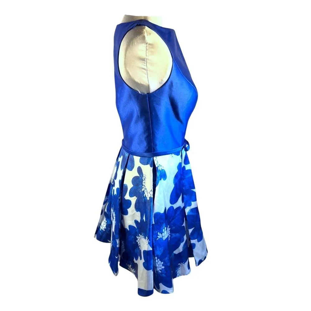 Glamour By Terani Couture Blue Floral Fit & Flare Dress Size 4 With Back Zipper - Picture 4 of 9